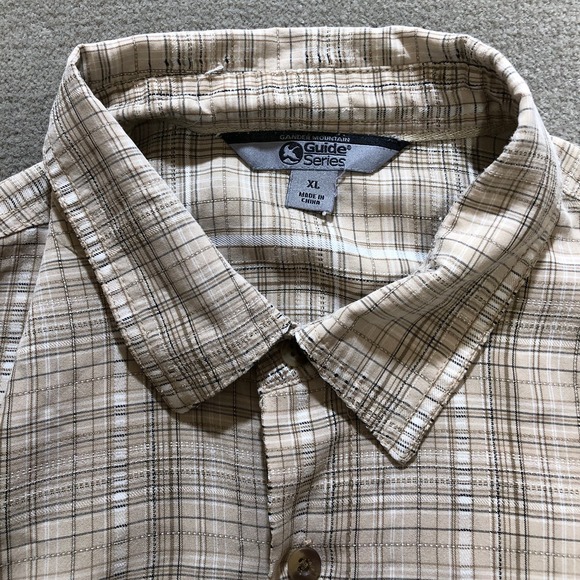 Gander Mountain Guide Series Mens Shirt Extra Large Khaki Plaid Short Sleeve - Picture 3 of 7